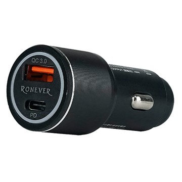 RONEVER PD雙孔車用充電器 48W 65 x 27 x 27mm 31g  PE022  黑色