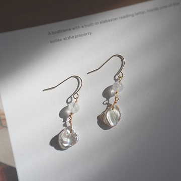 月見 月光石巴洛克珍珠耳環耳墜