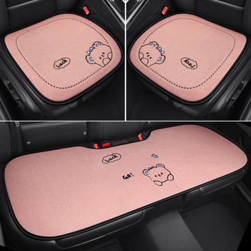 汽車坐墊四季通用三件套亞麻卡通可愛夏季涼墊單片無靠背長條座墊