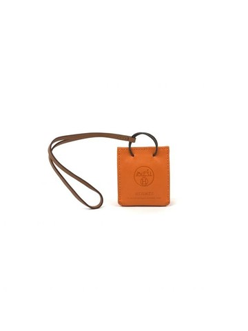 hermes 橘色 Shopping Bag Charm 羊皮購物袋造型吊飾