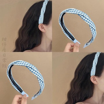 🔥2件9折🍊臺北出貨🍊可開發票韓系格子麻花窄版髮箍帶齒防滑高顱頂頭箍外戴壓發發卡少女感發飾