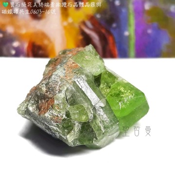 寶石級完美終端貴橄欖石晶體晶簇與磁鐵礦共生0603-10號(Peridot) ~稀有大晶體，招財，化煞，好眠，帶來幸運