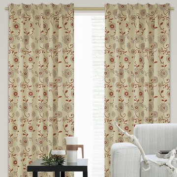 春暖花開─雙面緹花遮光窗簾(紅/卡其)W100cm*H165cm*2片/遮光/摺景/半腰窗簾/台灣製MIT【宜欣居傢飾】