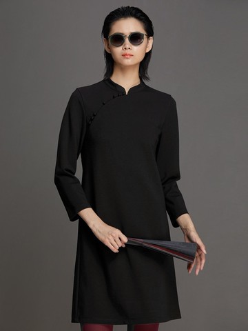 拜月/新中國風酒紅色 復古旗袍連衣裙