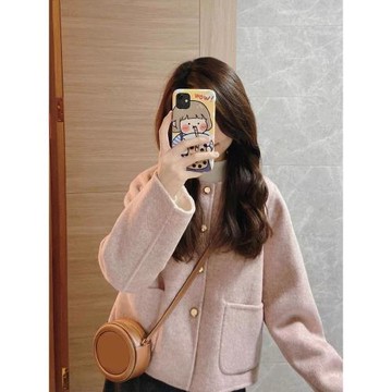 粉色雙面羊絨呢子大衣女春秋季2026新款超好看赫本風短款毛呢外套