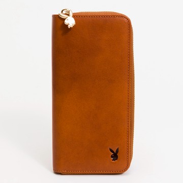 PLAYBOY - 拉鏈長夾  Leather系列 - 咖色