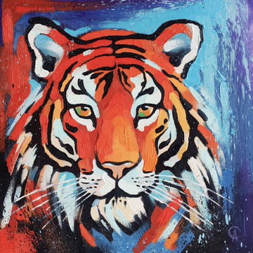 原创油画老虎动物艺术品幼儿园墙面装饰手工艺术品