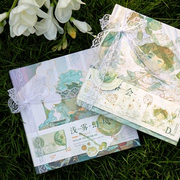 白霧茶會方形手賬本 少女心彩頁筆記本簡約ins日記本小清新手帳本