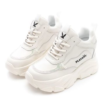 PLAYBOY 星耀微光真皮內增高老爹鞋-PY1711白