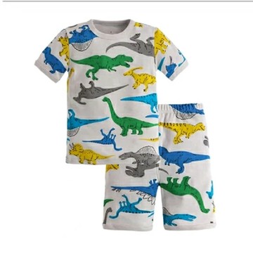 日本 Ho-ho kids - 100%棉 舒適短袖睡衣/家居服-藍綠恐龍-米白