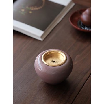 四閑堂 積山堂豇豆紅錫蓋蘋果建水 渣斗 水洗 水方 茶道配件