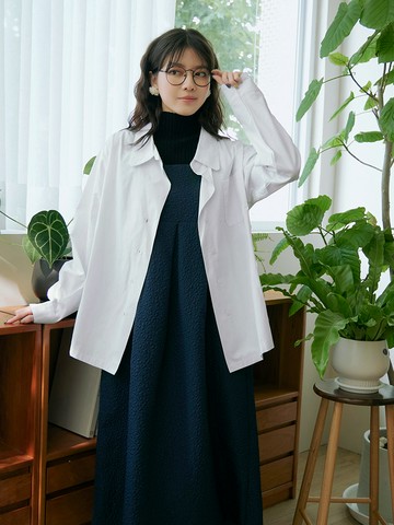 細緻質感條紋翻領寬版長袖襯衫