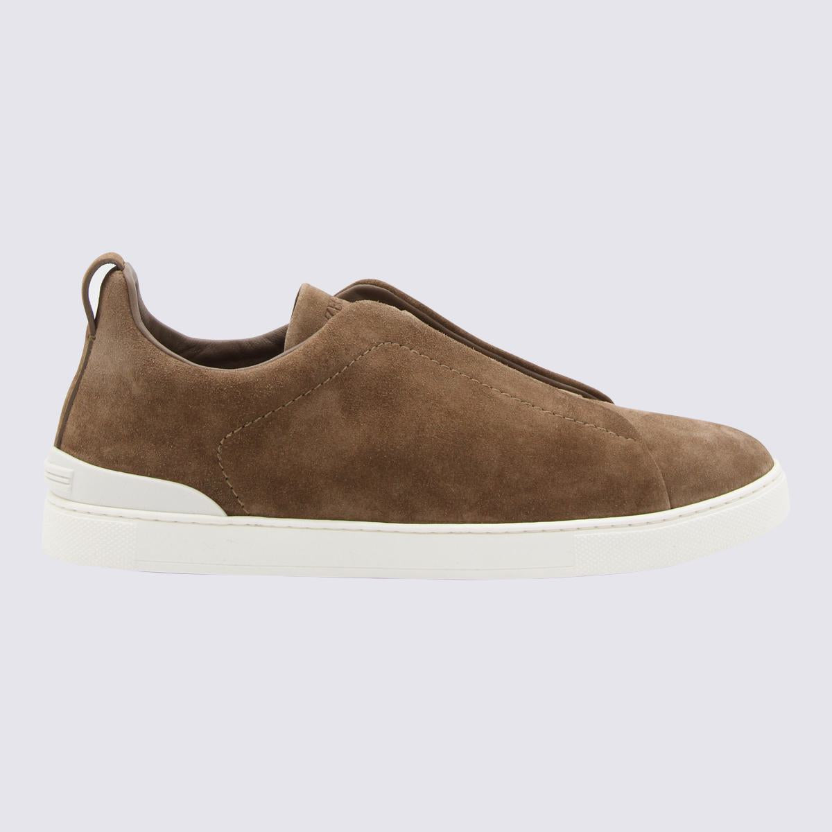 ZEGNA BROWN SUEDE TRIPLE STITCH SNEAKERS