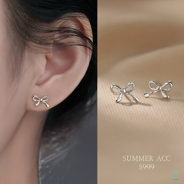 SUMMER 銀飾💫［S999足銀］韓系迷你蝴蝶結耳環 純銀耳環 純銀飾品
