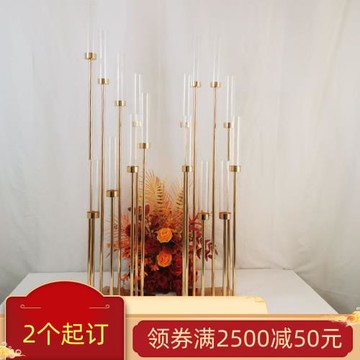 婚慶道具8頭步步高路引 鐵藝電鍍燭臺婚禮舞臺迎賓區金色裝飾擺件