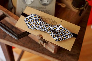 古董布花領帶改製手工領結-靛藍方塊-寬版