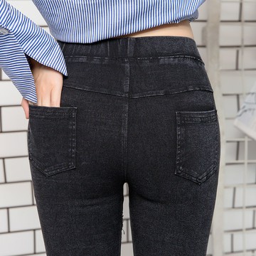 💕甜心大尺碼💕大尺碼烟灰色牛仔褲女秋季新款韓版高腰彈力顯瘦緊身小脚褲女九分