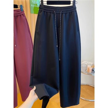 藏青色加絨褲子女秋冬2025新款bf寬松慵懶風休閑衛褲鐮刀褲彎刀褲