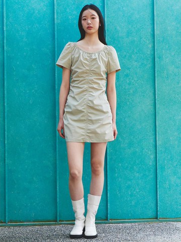 Shirring Mini Dress [Khaki] (KE5371M02H)