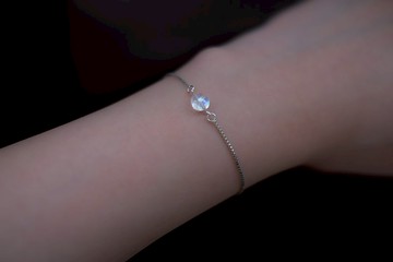 【藍光月亮】天然月光石 全925純銀索帶手鍊 (銀/金) 六月誕生石