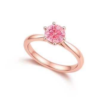 Caramelo IGI 1克拉 粉鑽 粉紅鑽石14K 玫瑰金 鑽戒 (培育鑽石 FANCY VIVID PINK)