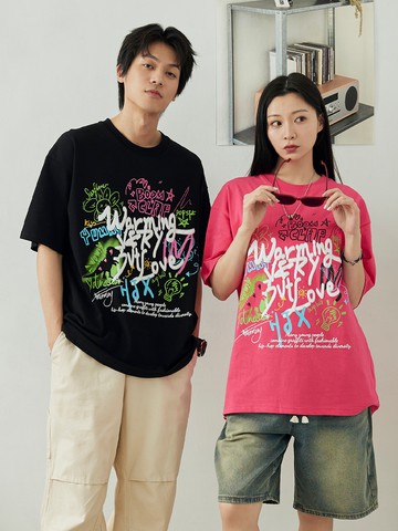 街頭手繪感塗鴉短T