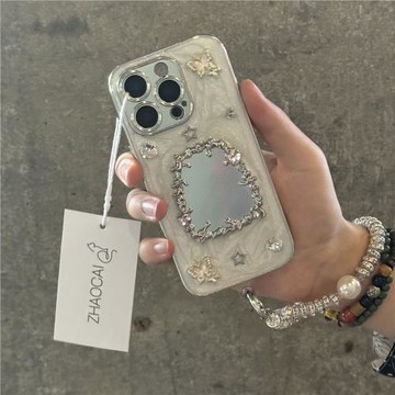 乳白ins高級感滴膠閃鉆鏡面適用iPhone16promax手機殼蘋果15新款13超火14pro韓風11網紅12小眾女17promax全包