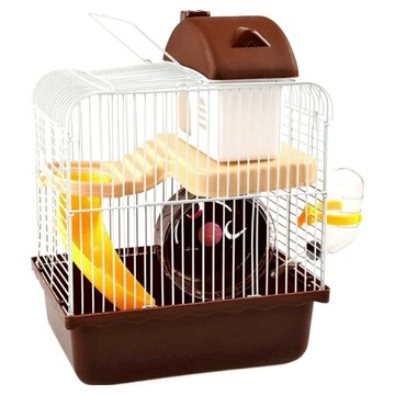雙層鼠籠小城堡 23*17*30CM 配備小窩、滾輪、滑梯、飲水器、碗  咖啡色  1個