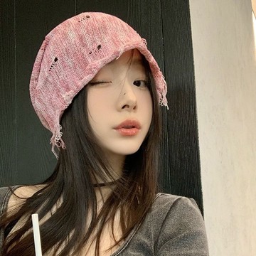 免運🌞漸變針織包頭冷帽潮破洞復古日系網紅街頭堆堆帽顯臉小春夏月子帽漁夫帽 素面遮陽帽 防曬帽 抗uv 穿搭必備 學生帽
