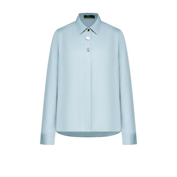 天絲金釦長袖休閒襯衫/水藍色 | 5623780772