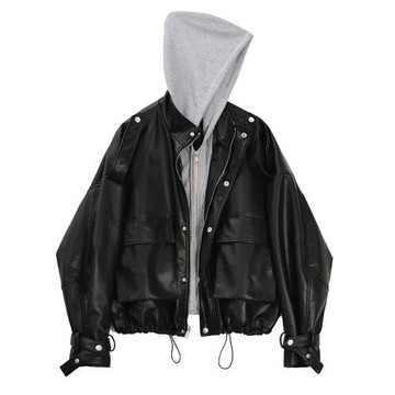 假兩件皮衣外套女冬季加絨2025新款小個子短款機車服休閑pu皮夾克