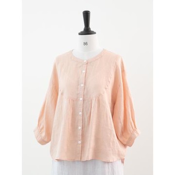 輕薄純亞麻寬松襯衣 圓領七分袖短款襯衫日系女夏薄款2215