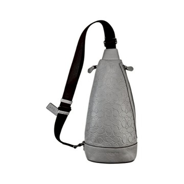 [平輸版] 【COACH】霧灰色C LOGO浮雕 PVC拼接皮革直式單肩胸背斜後背男包 真品平輸