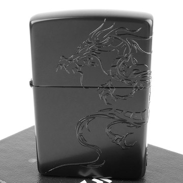Zippo 日系~Dragon-民族風龍圖騰-兩面連續加工打火機(黑色款)NO.2BKR-DR