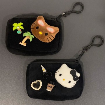 零錢袋🎀 kitty貓可愛收納零錢包便攜卡通包掛件暗黑kt卡包創意迷你收納包