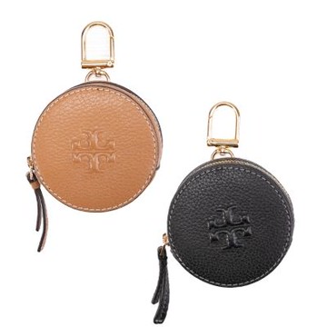 TORY BURCH  Thea荔枝皮革浮雕LOGO拉鍊圓形零錢包吊飾(多色選)