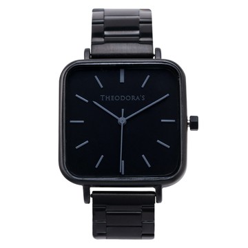 Hebe 簡約方形可拆節實心鋼鍊帶腕錶 方形黑-鍊帶黑