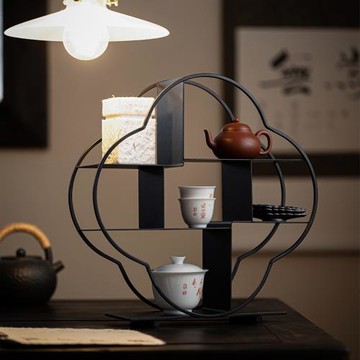 海棠鐵藝茶壺茶杯收納架新中式茶具家居擺件樣板房博古陳列架子