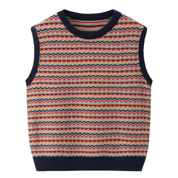 鄂爾多斯市產100純羊絨背心女圓領馬甲條紋加厚短款毛衣坎肩E3704