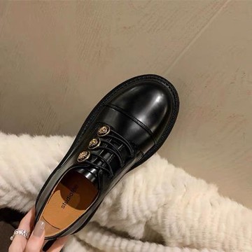 真皮黑色英倫復古厚底加絨小皮鞋女秋冬小眾學院風樂福鞋粗跟單鞋