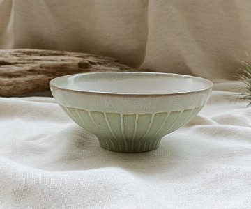 直條紋 蓮蓬曲線碗 粉綠