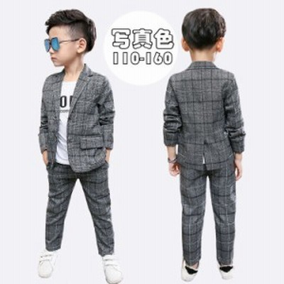 子供服 スーツ フォーマル 男の子 セットアップ キッズ おしゃれ 長袖 春秋 2点セット チェック柄 ジャケット +ズボンスーツ 卒業式/入学
