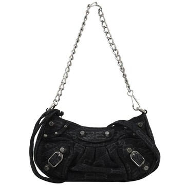 BALENCIAGA 巴黎世家 695814 Le Cagole Mini 帆布兩用彎月包.黑