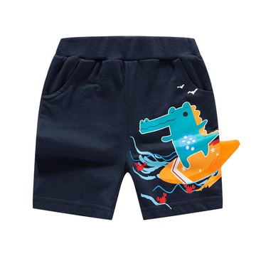 純棉休閒短褲-衝浪鱷魚-深藍色