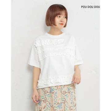【POU DOU DOU】白色條紋荷葉飾T恤 PPX31380