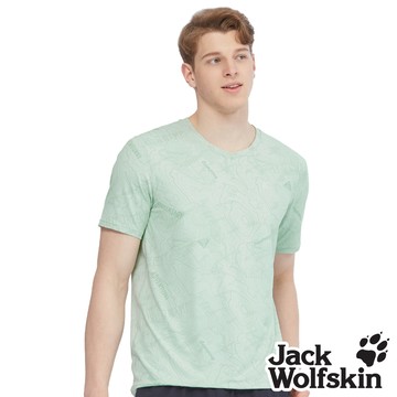 【Jack wolfskin 飛狼】男 涼感抗菌V領短袖排汗衣 探險等高線印花『薄荷綠』