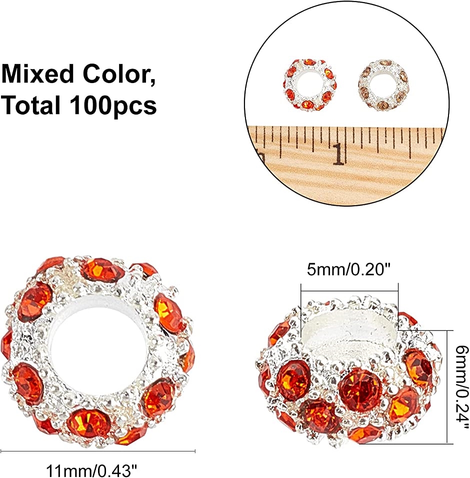 約100個セット ヨーロピアン スタイル ビーズ 11x6x5mm ロンデル チャーム( 混色)