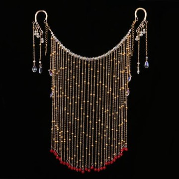 面簾古風遮臉面紗流蘇掛耳漢服古裝頭飾遮面全套飾品超仙氣配飾