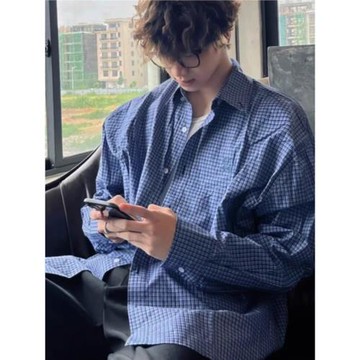 cleanfit藍色格子襯衫男薄款外搭長袖襯衣春夏穿搭防嗮慵懶風外套