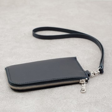 真皮L型拉鏈掛脖手機皮套＿黑色